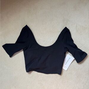 Athleta Black and White Puff Sleeve Bodysuit